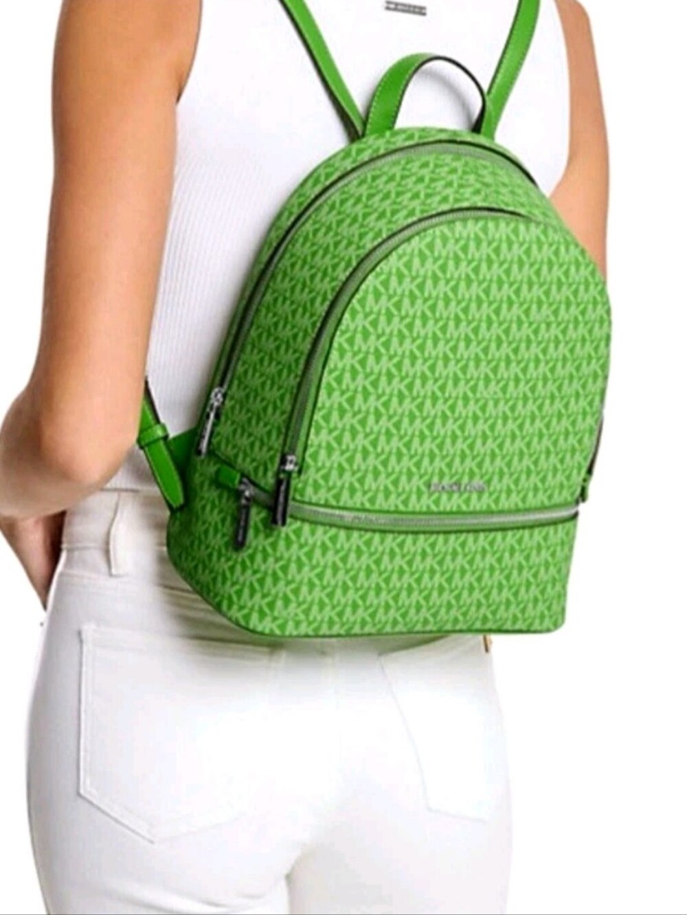 Michael Kors Rhea Logo Medium Green Backpack - Picture 9 of 10